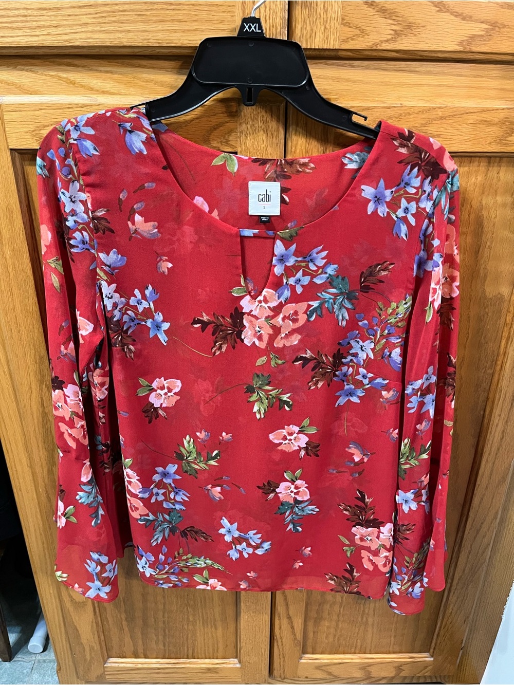 Cabi Red Floral Long-Sleeve V-Neck Top